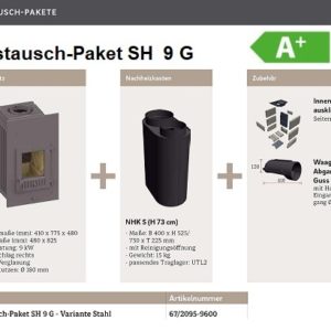 Schmid Austauschpaket SH 9 G mit Nachheizkasten Stahl und Zubehör EEK A+