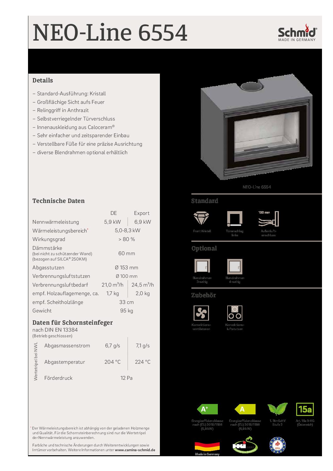 Standardkassette NEO-Line 6554 EEK A bei 6,9 KW und EEK A+ bei 5,9 KW – Bild 2