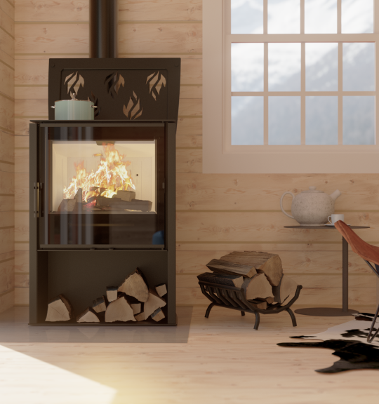 Modern Kamineinsatz KOVI Lupo M-CP mit innovativer Heizplatte im Kamin 8,7KW